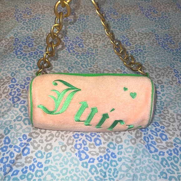 Juicy Couture Handbags - Vintage Rare Green Pink Juicy Couture Barrel Bag Purse Satchel - Terry Cloth